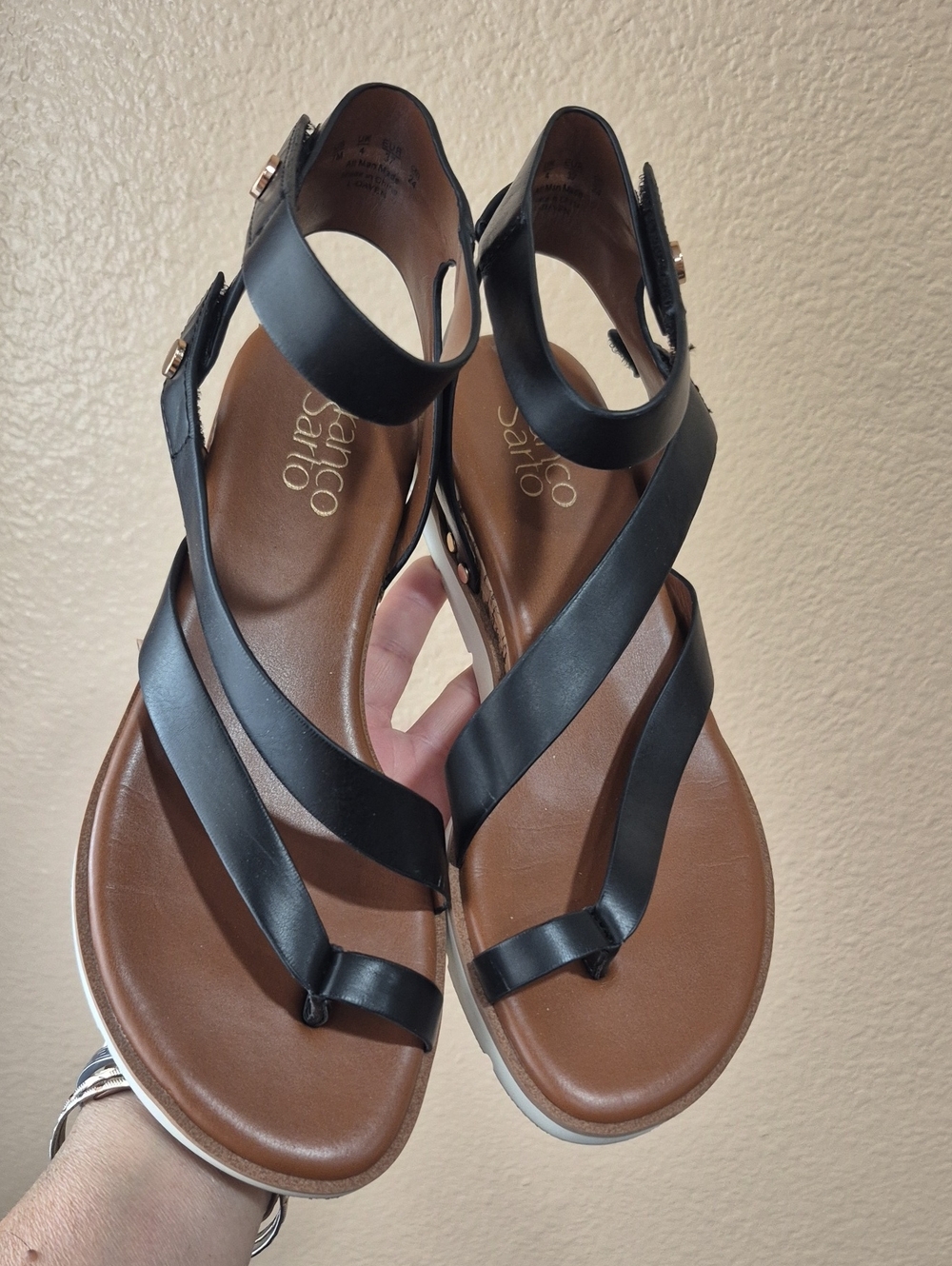Franco Sarto Black and Brown Strappy Gladiator Sandals